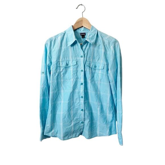 Patagonia Blue Plaid Long Sleeve Overcast Button Down Shirt Size 4 - Picture 3 of 6
